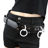 Bondage Belt (Black Leather) With White Rings by Funk Plus