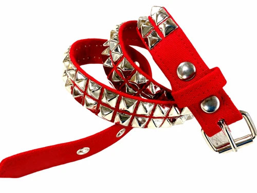2 Rows Of Pyramids on a RED CANVAS belt by Funk Plus (Vegan)