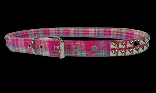 2 Rows Of Pyramids on a PINK PLAID belt by Funk Plus (Vegan)
