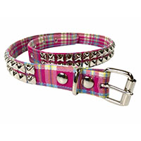 2 Rows Of Pyramids on a PINK PLAID belt by Funk Plus (Vegan)