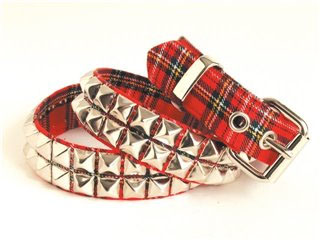 2 Rows Of Pyramids on a RED PLAID belt by Funk Plus (Vegan)