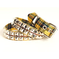 2 Rows Of Pyramids on a YELLOW PLAID belt by Funk Plus (Vegan)