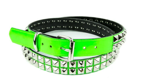 2 Rows Of Pyramids on a GREEN PATENT belt by Funk Plus (Vegan)