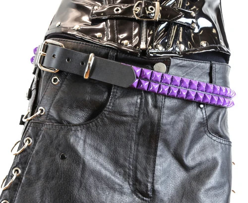 2 Rows Of PURPLE Pyramids on a BLACK LEATHER belt by Funk Plus