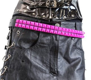 2 Rows Of PINK Pyramids on a BLACK LEATHER belt by Funk Plus