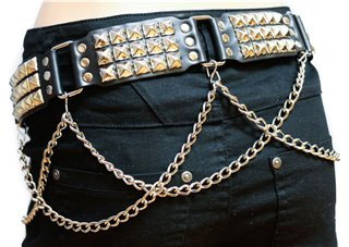 3 Rows Of Pyramids Linked Together With Chains on a BLACK LEATHER belt by Funk Plus