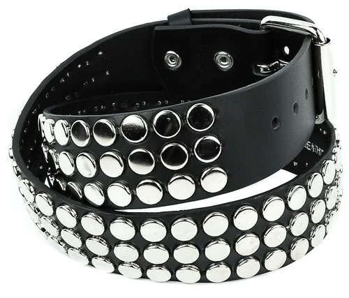 3 Rows Of Flat Round Studs on a BLACK LEATHER belt by Funk Plus