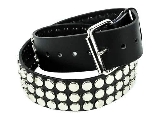 3 Rows Of Flat Round Studs on a BLACK LEATHER belt by Funk Plus