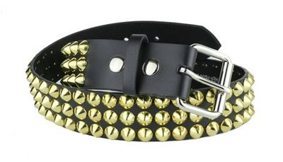 3 Rows Of Brass Cones on a BLACK LEATHER belt by Funk Plus