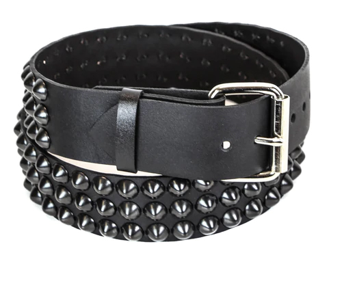 3 Rows Of BLACK Cones on a BLACK LEATHER belt by Funk Plus