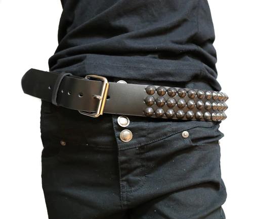 3 Rows Of BLACK Cones on a BLACK LEATHER belt by Funk Plus