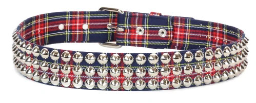 3 Rows Of Cones on a BLUE & RED PLAID belt by Funk Plus (Vegan)