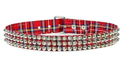 3 Rows Of Cones on a RED PLAID belt by Funk Plus (Vegan)