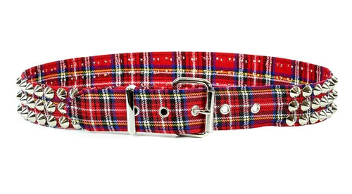 3 Rows Of Cones on a RED PLAID belt by Funk Plus (Vegan)