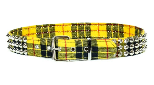 3 Rows Of Cones on a YELLOW PLAID belt by Funk Plus (Vegan)