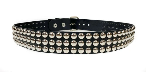3 Rows Of Round Studs on a BLACK LEATHER belt by Funk Plus