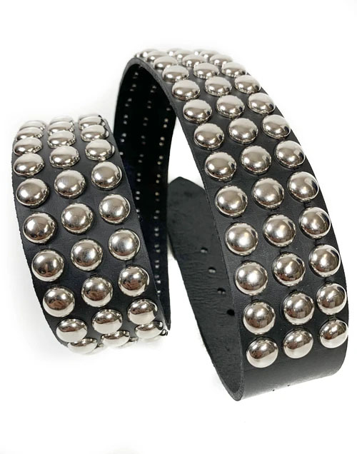 3 Rows Of Round Studs on a BLACK LEATHER belt by Funk Plus