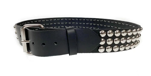 3 Rows Of Round Studs on a BLACK LEATHER belt by Funk Plus