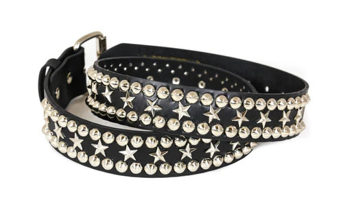 2 Rows Of Cones & 1 Row Of Stars on a BLACK LEATHER belt by Funk Plus