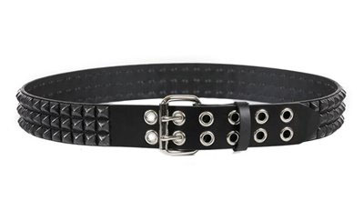 3 Rows Of BLACK Pyramids on a BLACK LEATHER belt With 2 Rows Of Gromets & Double Buckle by Funk Plus