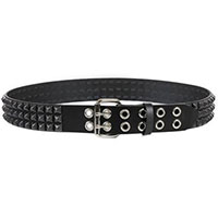 3 Rows Of BLACK Pyramids on a BLACK LEATHER belt With 2 Rows Of Gromets & Double Buckle by Funk Plus
