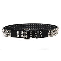 3 Rows Of Pyramids on a BLACK LEATHER belt With 2 Rows Of Gromets & Double Buckle by Funk Plus
