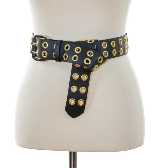 2 Rows Of Brass Eyelets on a BLACK LEATHER belt by Funk Plus