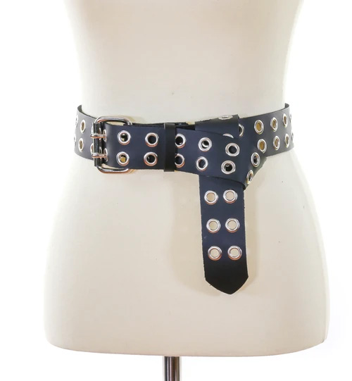 2 Rows Of Silver Eyelets on a BLACK LEATHER belt by Funk Plus