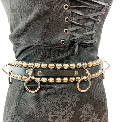 Bondage Belt With 2 Rows Of Cones (Black Leather) by Funk Plus