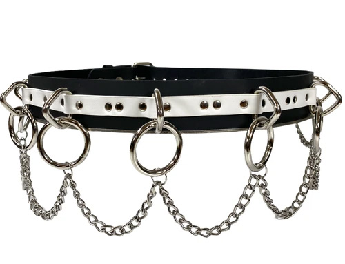 Bondage Belt (Black/White Vegan) With Chains by Funk Plus (Non-Leather)