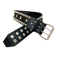 2 Rows Of Cones & 1 Row Of Stars on a Wide Black Leather 2 Hole belt by Funk Plus