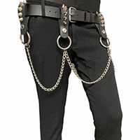 Black Leather Belt With UK77 Cone Stud Straps And Chain by Funk Plus