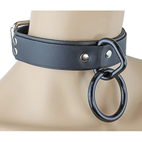 1 Black Ring Bondage Choker in Black Leather by Funk Plus