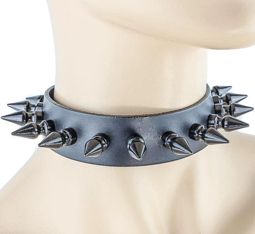 1 Row 1" Black Spikes on a Black Leather Choker by Funk Plus