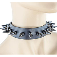 1 Row 1" Black Spikes on a Black Leather Choker by Funk Plus