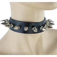 1 Row 1" Spikes on a Black Leather Choker by Funk Plus