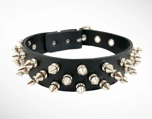 3 Rows Of 1/2" Spike on a Black Leather Choker by Funk Plus