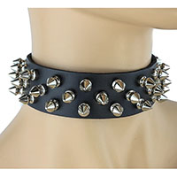 3 Rows Of 1/2" Spike on a Black Leather Choker by Funk Plus