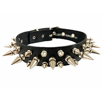 2 Rows 1/2" & 1 Row 1" Spikes on a Black Leather Choker by Funk Plus