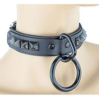 1 Black Ring Bondage Choker With 1 Row Black Pyramids by Funk Plus