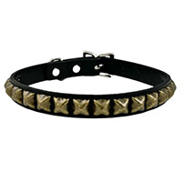 1 Row Of Antique Brass Pyramids On A Black Leather Choker by Funk Plus