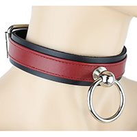 Bondage Ring Leather Choker (Black/Red) by Funk Plus