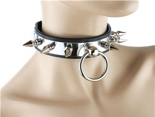 1" Spikes And Bondage Ring Metal Backed Choker by Funk Plus