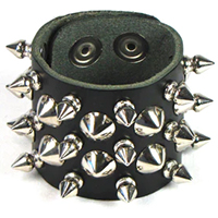 1/2" Spikes & Cone Studs on a Snap Black Leather Bracelet by Mascorro Leather