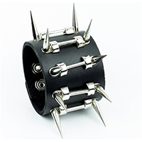 Tall Spike And D-Holder Black Leather Bracelet by Funk Plus