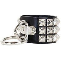 3 Rows Of Pyramids & 1 Ring Bondage Bracelet by Funk Plus- Black Leather
