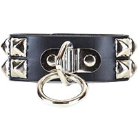 2 Rows Of Pyramids & 1 Ring Bondage Bracelet by Funk Plus- Black Leather