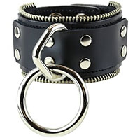 1 Ring Bondage Bracelet With Zipper Edge by Funk Plus- Black Leather