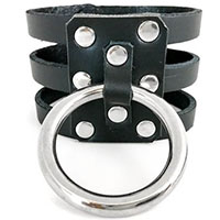 3 Strap 1 Ring Bracelet by Funk Plus- Black Leather
