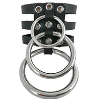 3 Strap 3 Ring Bracelet by Funk Plus- Black Leather